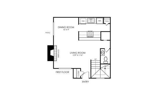 floor plan for the one bedroom apartment at The  Sutton