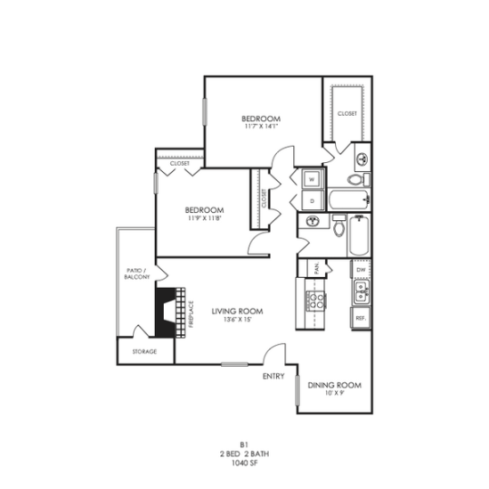 floor plan image of the two bedroom apartment at The  Sutton